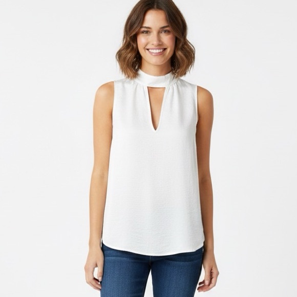 Express Tops - Express NWOT Satin Neck Tie Back White Sleeveless Blouse V-Neck